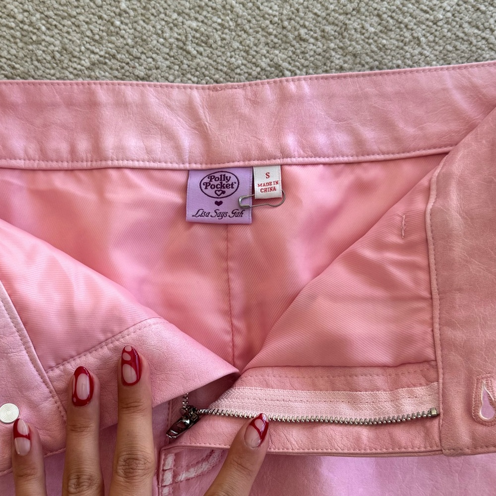Lisa Says Gah x Polly Pocket Mariah Mini Skirt Pink Faux Leather Size S- NWOT - Picture 8 of 10